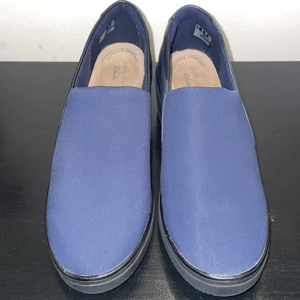Clarks Women's Mazy Seabury Loafer, Navy Leather/Stretch Combi,‎ Size 8